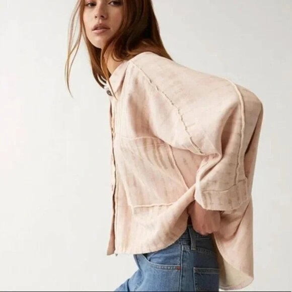 Free People Striped Montauk Button-Up Shirt Jacket Shacket 45416 - Picture 3 of 16